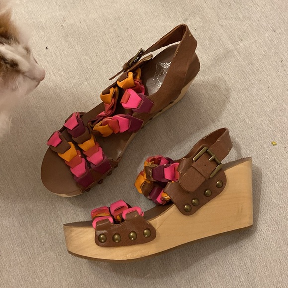 Colourful Leather Woven Style Clog Platforms - Picture 2 of 5